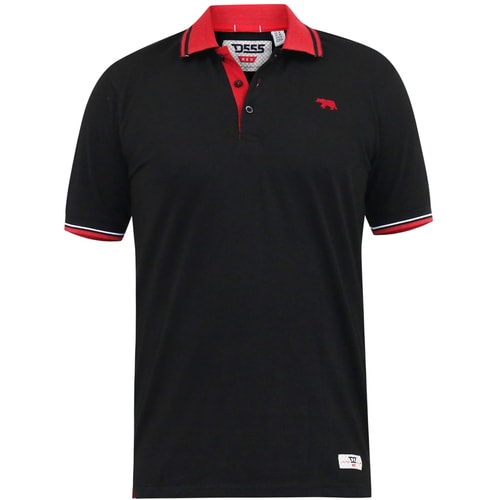 D555 Chester Pique Polo mit rotem Kragen und Kippdetail Schwarz